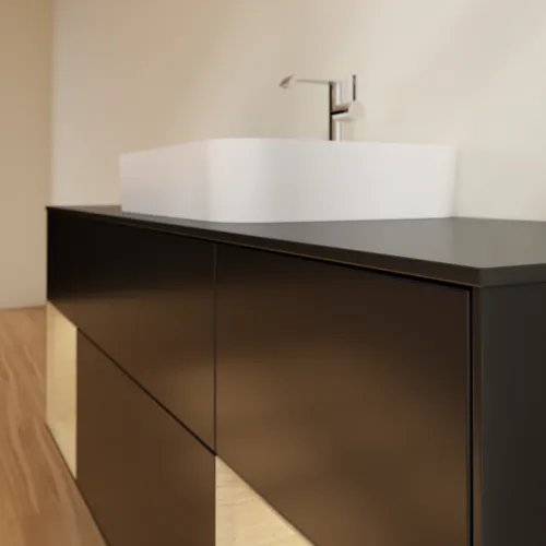 VILLEROY BOCH Toaletní skříňka Finion, s osvětlením, 4 výsuvy, 1600 x 603 x 501 mm, černý matný lak / dubová dýha / černé matné sklo #F452PCPD, obrázek 4