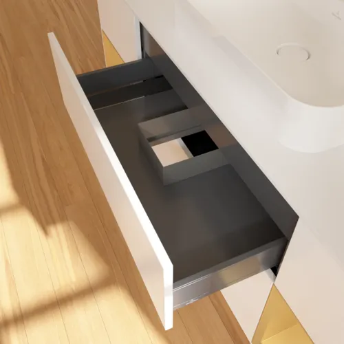 VILLEROY BOCH Toaletní skříňka Finion, s osvětlením, 4 výsuvy, 1600 x 603 x 501 mm, bílý matný lak / zlatý matný lak / bílé matné sklo #F451HFMT, obrázek 7