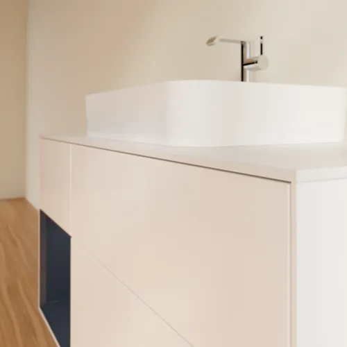 VILLEROY BOCH Toaletní skříňka Finion, s osvětlením, 3 výsuvy, 1200 x 603 x 501 mm, bílý matný lak / půlnoční modrý matný lak / bílé matné sklo #F411HGMT, obrázek 6