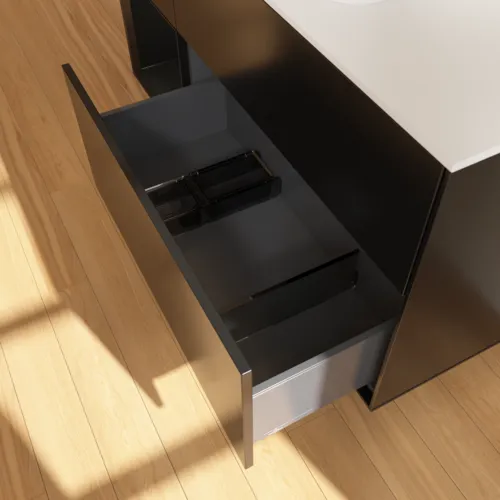 VILLEROY BOCH Toaletní skříňka Finion, s osvětlením, 3 výsuvy, 1200 x 603 x 501 mm, černý matný lak / černý matný lak / sklo bílé matné #F411PDPD, obrázek 7