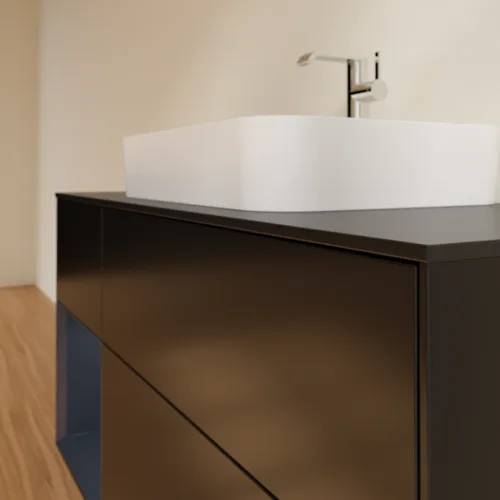 VILLEROY BOCH Toaletní skříňka Finion, s osvětlením, 3 výsuvy, 1200 x 603 x 501 mm, černý matný lak / půlnoční modrý matný lak / černé matné sklo #F412HGPD, obrázek 6