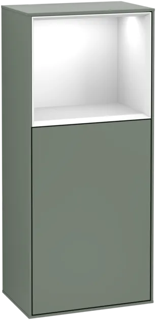 VILLEROY BOCH Boční skříňka Finion, s osvětlením, 1 dveře, 418 x 936 x 270 mm, olivový matný lak / lesklý bílý lak #F500GFGM