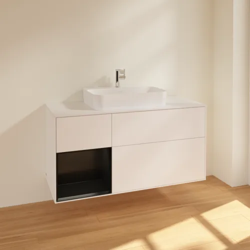 VILLEROY BOCH Toaletní skříňka Finion, s osvětlením, 3 výsuvy, 1200 x 603 x 501 mm, bílý matný lak / černý matný lak / bílé matné sklo #F411PDMT, obrázek 2