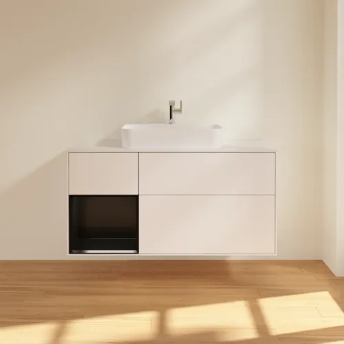 VILLEROY BOCH Toaletní skříňka Finion, s osvětlením, 3 výsuvy, 1200 x 603 x 501 mm, bílý matný lak / černý matný lak / bílé matné sklo #F411PDMT, obrázek 3