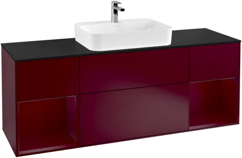 VILLEROY BOCH Toaletní skříňka Finion, s osvětlením, 4 výsuvy, 1600 x 603 x 501 mm, Peony Matt Lacquer / Peony Matt Lacquer / Glass Black Matt #F452HBHB
