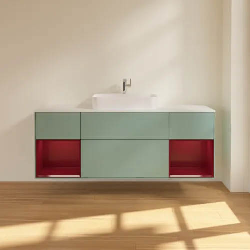 VILLEROY BOCH Toaletní skříňka Finion, s osvětlením, 4 výsuvy, 1600 x 603 x 501 mm, olivový matný lak / pivoňkový matný lak / bílé matné sklo #F451HBGM, obrázek 3