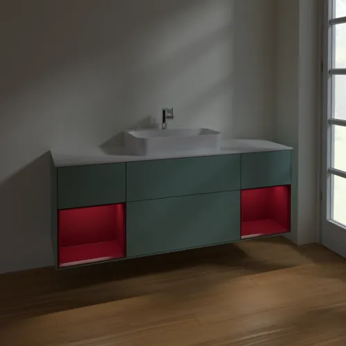 VILLEROY BOCH Toaletní skříňka Finion, s osvětlením, 4 výsuvy, 1600 x 603 x 501 mm, olivový matný lak / pivoňkový matný lak / bílé matné sklo #F451HBGM, obrázek 5