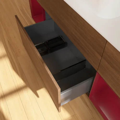 VILLEROY BOCH Toaletní skříňka Finion, s osvětlením, 4 výsuvy, 1600 x 603 x 501 mm, ořechová dýha / matný lak Pivoňka / matné bílé sklo #F451HBGN, obrázek 6