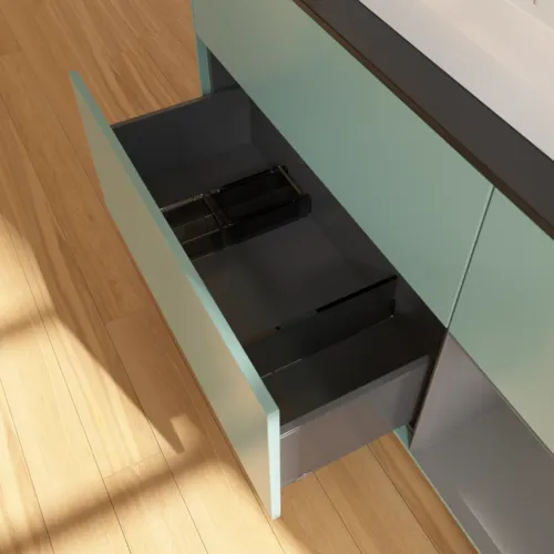VILLEROY BOCH Toaletní skříňka Finion, s osvětlením, 3 výsuvy, 1200 x 603 x 501 mm, olivový matný lak / antracitový matný lak / černé matné sklo #F422GKGM, obrázek 7