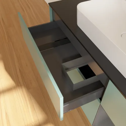 VILLEROY BOCH Toaletní skříňka Finion, s osvětlením, 3 výsuvy, 1200 x 603 x 501 mm, olivový matný lak / antracitový matný lak / černé matné sklo #F422GKGM, obrázek 8