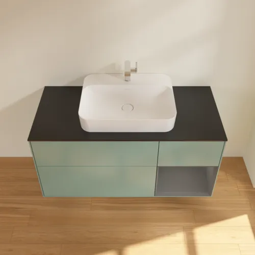 VILLEROY BOCH Toaletní skříňka Finion, s osvětlením, 3 výsuvy, 1200 x 603 x 501 mm, olivový matný lak / antracitový matný lak / černé matné sklo #F422GKGM, obrázek 4
