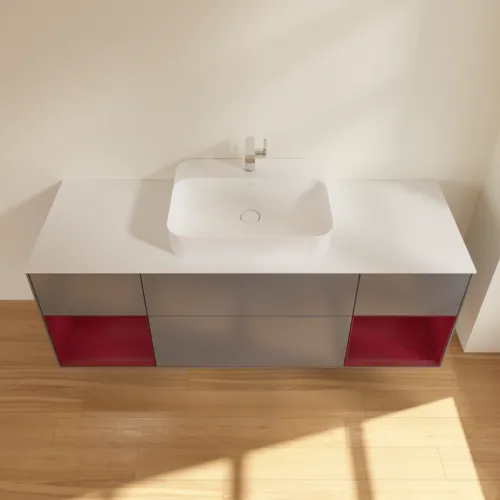 VILLEROY BOCH Toaletní skříňka Finion, s osvětlením, 4 výsuvy, 1600 x 603 x 501 mm, antracit matný lak / pivoňka matný lak / sklo bílé matné #F451HBGK, obrázek 2