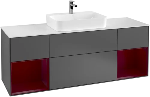 VILLEROY BOCH Toaletní skříňka Finion, s osvětlením, 4 výsuvy, 1600 x 603 x 501 mm, antracit matný lak / pivoňka matný lak / sklo bílé matné #F451HBGK, obrázek 1