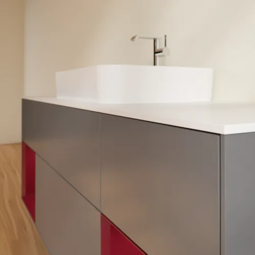 VILLEROY BOCH Toaletní skříňka Finion, s osvětlením, 4 výsuvy, 1600 x 603 x 501 mm, antracit matný lak / pivoňka matný lak / sklo bílé matné #F451HBGK, obrázek 4