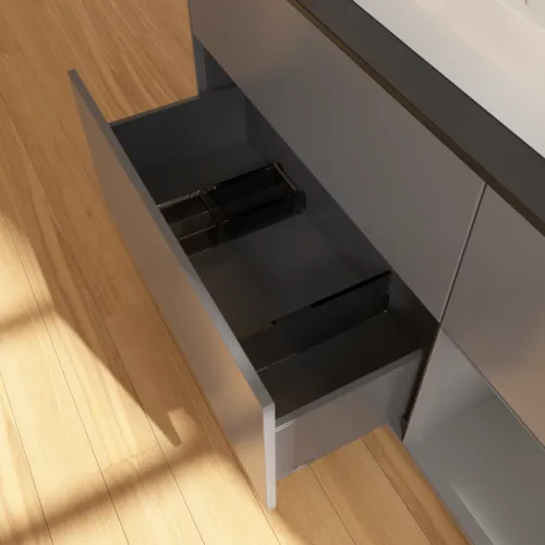 VILLEROY BOCH Toaletní skříňka Finion, s osvětlením, 3 výsuvy, 1200 x 603 x 501 mm, antracit matný lak / antracit matný lak / sklo černé matné #F422GKGK, obrázek 7