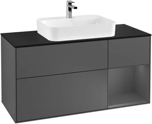 VILLEROY BOCH Toaletní skříňka Finion, s osvětlením, 3 výsuvy, 1200 x 603 x 501 mm, antracit matný lak / antracit matný lak / sklo černé matné #F422GKGK, obrázek 1