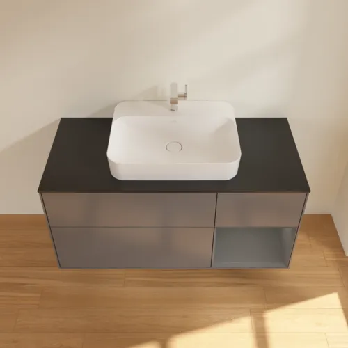 VILLEROY BOCH Toaletní skříňka Finion, s osvětlením, 3 výsuvy, 1200 x 603 x 501 mm, antracit matný lak / antracit matný lak / sklo černé matné #F422GKGK, obrázek 4