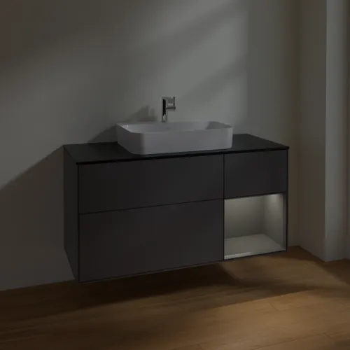 VILLEROY BOCH Toaletní skříňka Finion, s osvětlením, 3 výsuvy, 1200 x 603 x 501 mm, antracit matný lak / antracit matný lak / sklo černé matné #F422GKGK, obrázek 5