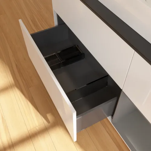 VILLEROY BOCH Toaletní skříňka Finion, s osvětlením, 3 výsuvy, 1200 x 603 x 501 mm, lesklý bílý lak / antracitový matný lak / černé matné sklo #F422GKGF, obrázek 7