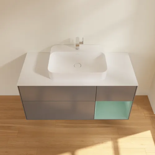 VILLEROY BOCH Toaletní skříňka Finion, s osvětlením, 3 výsuvy, 1200 x 603 x 501 mm, antracitový matný lak / olivový matný lak / bílé matné sklo #F421GMGK, obrázek 4