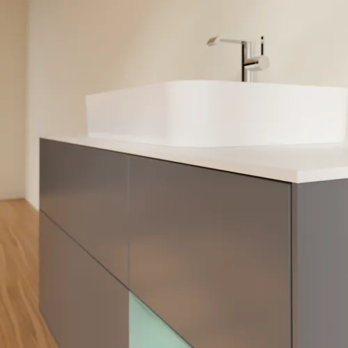 VILLEROY BOCH Toaletní skříňka Finion, s osvětlením, 3 výsuvy, 1200 x 603 x 501 mm, antracitový matný lak / olivový matný lak / bílé matné sklo #F421GMGK, obrázek 6