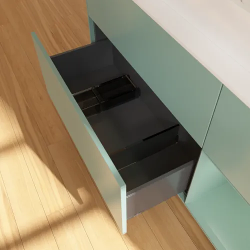 VILLEROY BOCH Toaletní skříňka Finion, s osvětlením, 3 výsuvy, 1200 x 603 x 501 mm, olivově matný lak / olivově matný lak / sklo bílé matné #F421GMGM, obrázek 7