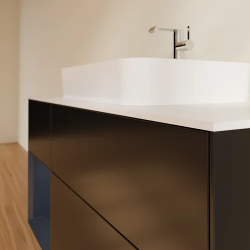 VILLEROY BOCH Toaletní skříňka Finion, s osvětlením, 3 výsuvy, 1200 x 603 x 501 mm, černý matný lak / půlnoční modrý matný lak / bílé matné sklo #F411HGPD, obrázek 6