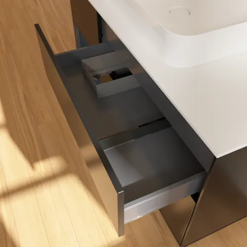 VILLEROY BOCH Toaletní skříňka Finion, s osvětlením, 3 výsuvy, 1200 x 603 x 501 mm, černý matný lak / půlnoční modrý matný lak / bílé matné sklo #F411HGPD, obrázek 8