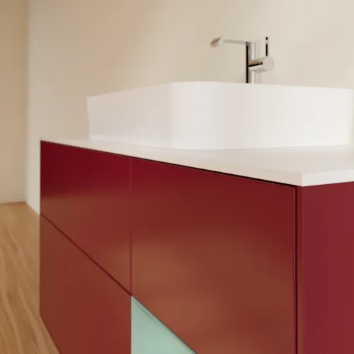 VILLEROY BOCH Toaletní skříňka Finion, s osvětlením, 3 výsuvy, 1200 x 603 x 501 mm, Pivoňka matný lak / Olivový matný lak / Sklo bílé matné #F421GMHB, obrázek 6