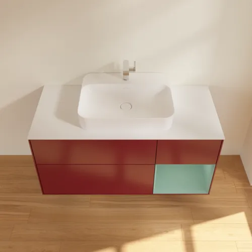 VILLEROY BOCH Toaletní skříňka Finion, s osvětlením, 3 výsuvy, 1200 x 603 x 501 mm, Pivoňka matný lak / Olivový matný lak / Sklo bílé matné #F421GMHB, obrázek 4