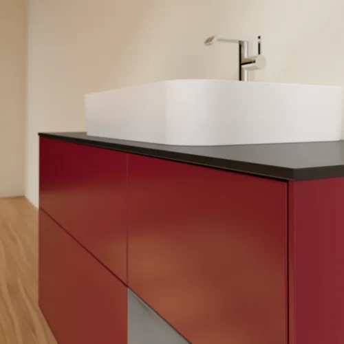 VILLEROY BOCH Toaletní skříňka Finion, s osvětlením, 3 výsuvy, 1200 x 603 x 501 mm, Pivoňka matný lak / Antracit matný lak / Sklo černé matné #F422GKHB, obrázek 6