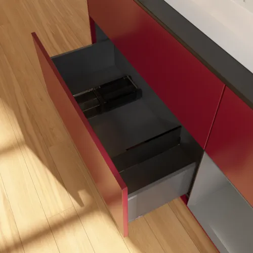 VILLEROY BOCH Toaletní skříňka Finion, s osvětlením, 3 výsuvy, 1200 x 603 x 501 mm, Pivoňka matný lak / Antracit matný lak / Sklo černé matné #F422GKHB, obrázek 7