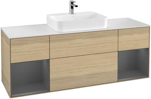 VILLEROY BOCH Toaletní skříňka Finion, s osvětlením, 4 výsuvy, 1600 x 603 x 501 mm, dubová dýha / antracitový matný lak / bílé matné sklo #F451GKPC, obrázek 1