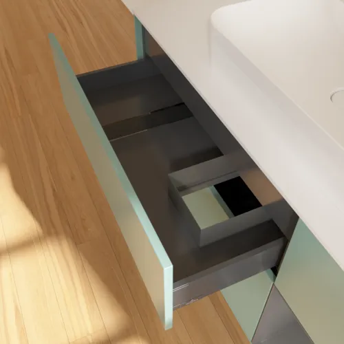 VILLEROY BOCH Toaletní skříňka Finion, s osvětlením, 3 výsuvy, 1200 x 603 x 501 mm, olivový matný lak / antracitový matný lak / bílé matné sklo #F421GKGM, obrázek 8
