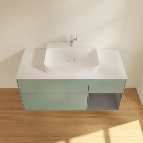 VILLEROY BOCH Toaletní skříňka Finion, s osvětlením, 3 výsuvy, 1200 x 603 x 501 mm, olivový matný lak / antracitový matný lak / bílé matné sklo #F421GKGM, obrázek 4