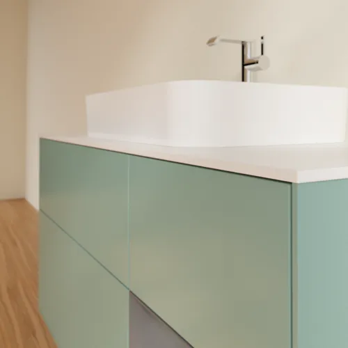 VILLEROY BOCH Toaletní skříňka Finion, s osvětlením, 3 výsuvy, 1200 x 603 x 501 mm, olivový matný lak / antracitový matný lak / bílé matné sklo #F421GKGM, obrázek 6