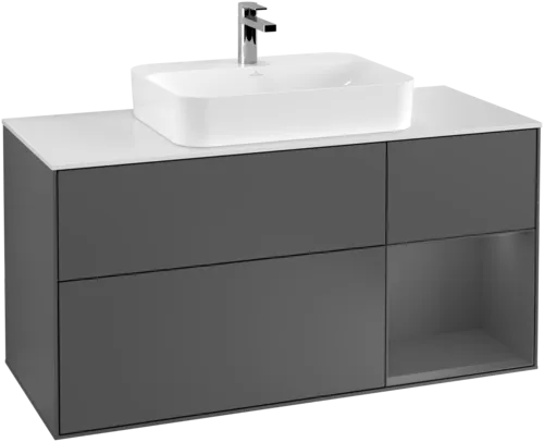 VILLEROY BOCH Toaletní skříňka Finion, s osvětlením, 3 výsuvy, 1200 x 603 x 501 mm, antracit matný lak / antracit matný lak / sklo bílé matné #F421GKGK