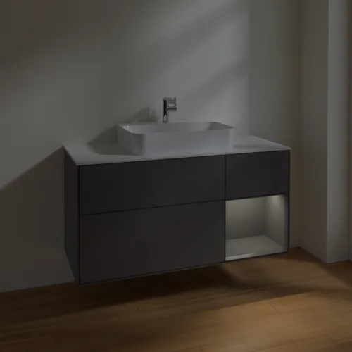 VILLEROY BOCH Toaletní skříňka Finion, s osvětlením, 3 výsuvy, 1200 x 603 x 501 mm, antracit matný lak / antracit matný lak / sklo bílé matné #F421GKGK, obrázek 5