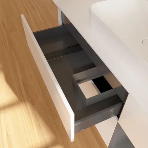 VILLEROY BOCH Toaletní skříňka Finion, s osvětlením, 3 výsuvy, 1200 x 603 x 501 mm, lesklý bílý lak / antracitový matný lak / bílé matné sklo #F421GKGF, obrázek 8