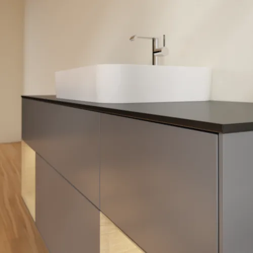 VILLEROY BOCH Toaletní skříňka Finion, s osvětlením, 4 výsuvy, 1600 x 603 x 501 mm, antracitový matný lak / dubová dýha / černé matné sklo #F452PCGK, obrázek 5