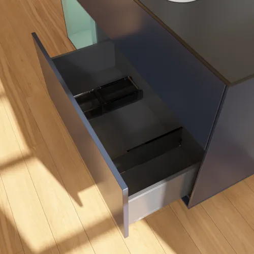 VILLEROY BOCH Toaletní skříňka Finion, s osvětlením, 3 výsuvy, 1200 x 603 x 501 mm, Midnight Blue Matt Lacquer / Olive Matt Lacquer / Glass Black Matt #F412GMHG, obrázek 7