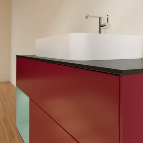 VILLEROY BOCH Toaletní skříňka Finion, s osvětlením, 3 výsuvy, 1200 x 603 x 501 mm, Pivoňka matný lak / Olivový matný lak / Sklo černé matné #F412GMHB, obrázek 6