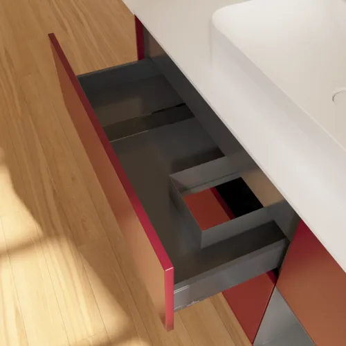 VILLEROY BOCH Toaletní skříňka Finion, s osvětlením, 3 výsuvy, 1200 x 603 x 501 mm, matný lak Pivoňka / matný lak Antracit / matné sklo Bílá #F421GKHB, obrázek 8