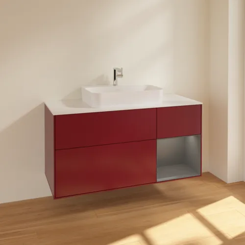 VILLEROY BOCH Toaletní skříňka Finion, s osvětlením, 3 výsuvy, 1200 x 603 x 501 mm, matný lak Pivoňka / matný lak Antracit / matné sklo Bílá #F421GKHB, obrázek 2