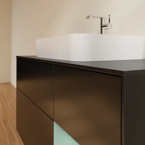 VILLEROY BOCH Toaletní skříňka Finion, s osvětlením, 3 výsuvy, 1200 x 603 x 501 mm, černý matný lak / olivový matný lak / černé matné sklo #F422GMPD, obrázek 6