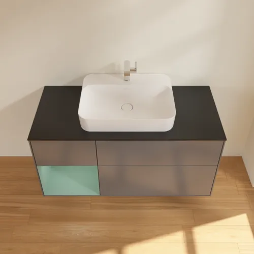 VILLEROY BOCH Toaletní skříňka Finion, s osvětlením, 3 výsuvy, 1200 x 603 x 501 mm, antracitový matný lak / olivový matný lak / černé matné sklo #F412GMGK, obrázek 4