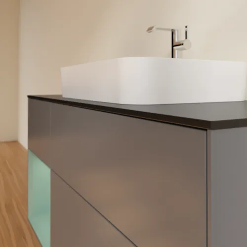 VILLEROY BOCH Toaletní skříňka Finion, s osvětlením, 3 výsuvy, 1200 x 603 x 501 mm, antracitový matný lak / olivový matný lak / černé matné sklo #F412GMGK, obrázek 6