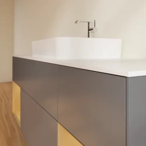 VILLEROY BOCH Toaletní skříňka Finion, s osvětlením, 4 výsuvy, 1600 x 603 x 501 mm, antracitový matný lak / zlatý matný lak / bílé matné sklo #F451HFGK, obrázek 4