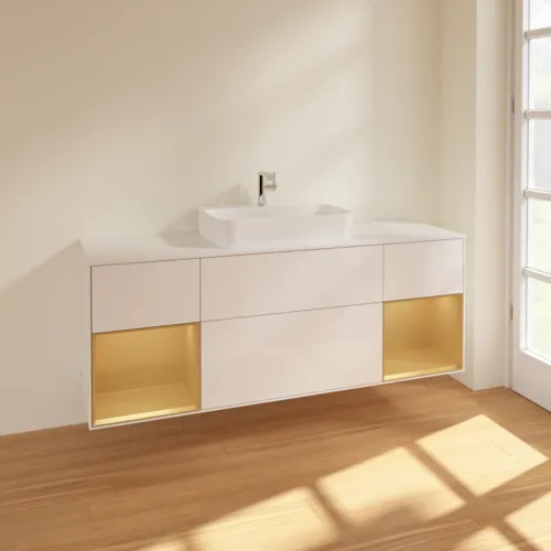 VILLEROY BOCH Toaletní skříňka Finion, s osvětlením, 4 výsuvy, 1600 x 603 x 501 mm, lesklý bílý lak / zlatý matný lak / bílé matné sklo #F451HFGF, obrázek 2