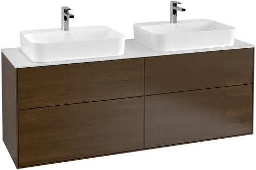 VILLEROY BOCH Toaletní skříňka Finion, 4 výsuvy, 1600 x 603 x 501 mm, ořechová dýha / sklo bílé matné #F43100GN